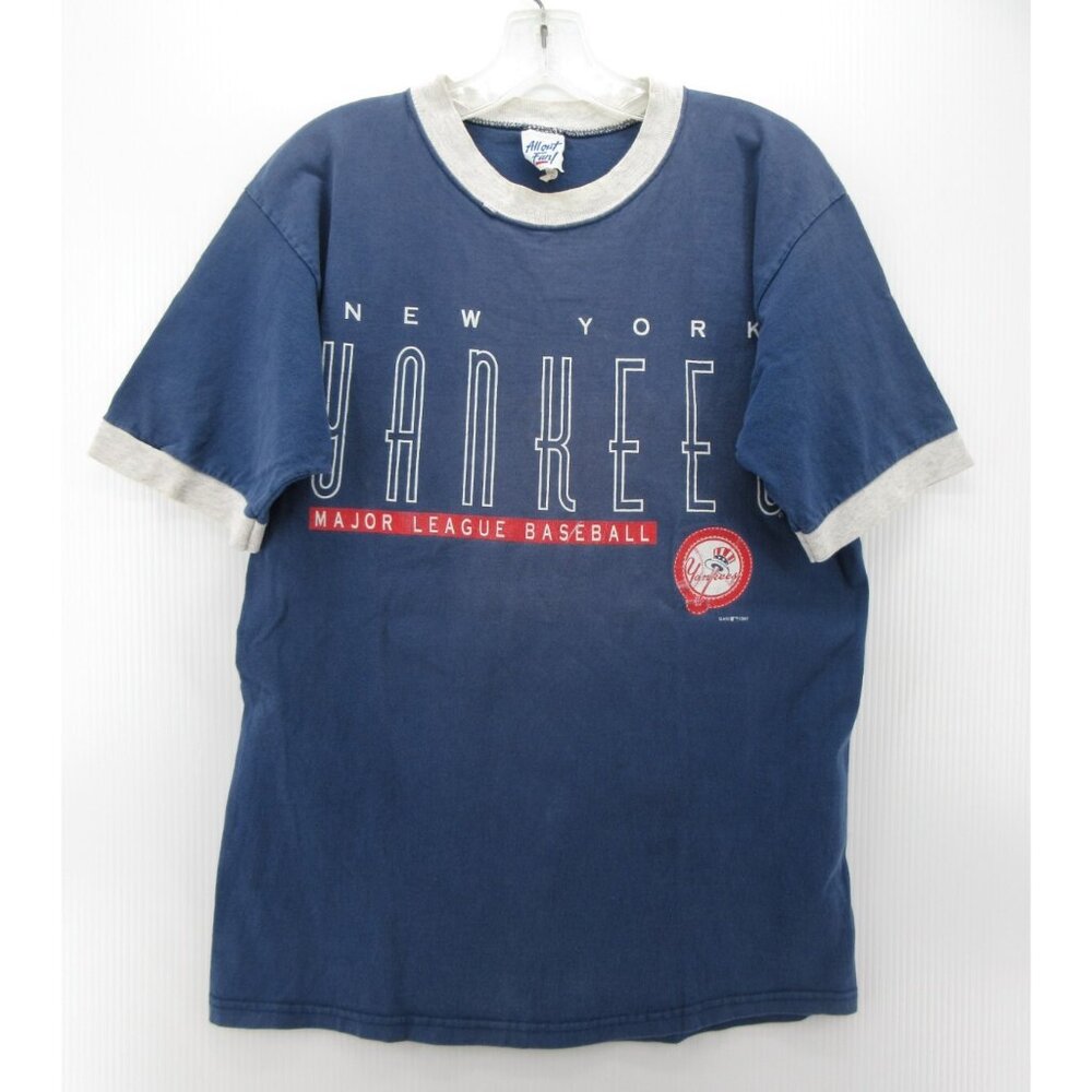 VINTAGE New York Yankees Shirt Large All Out Fan 90s 1997 Graphic MLB *
